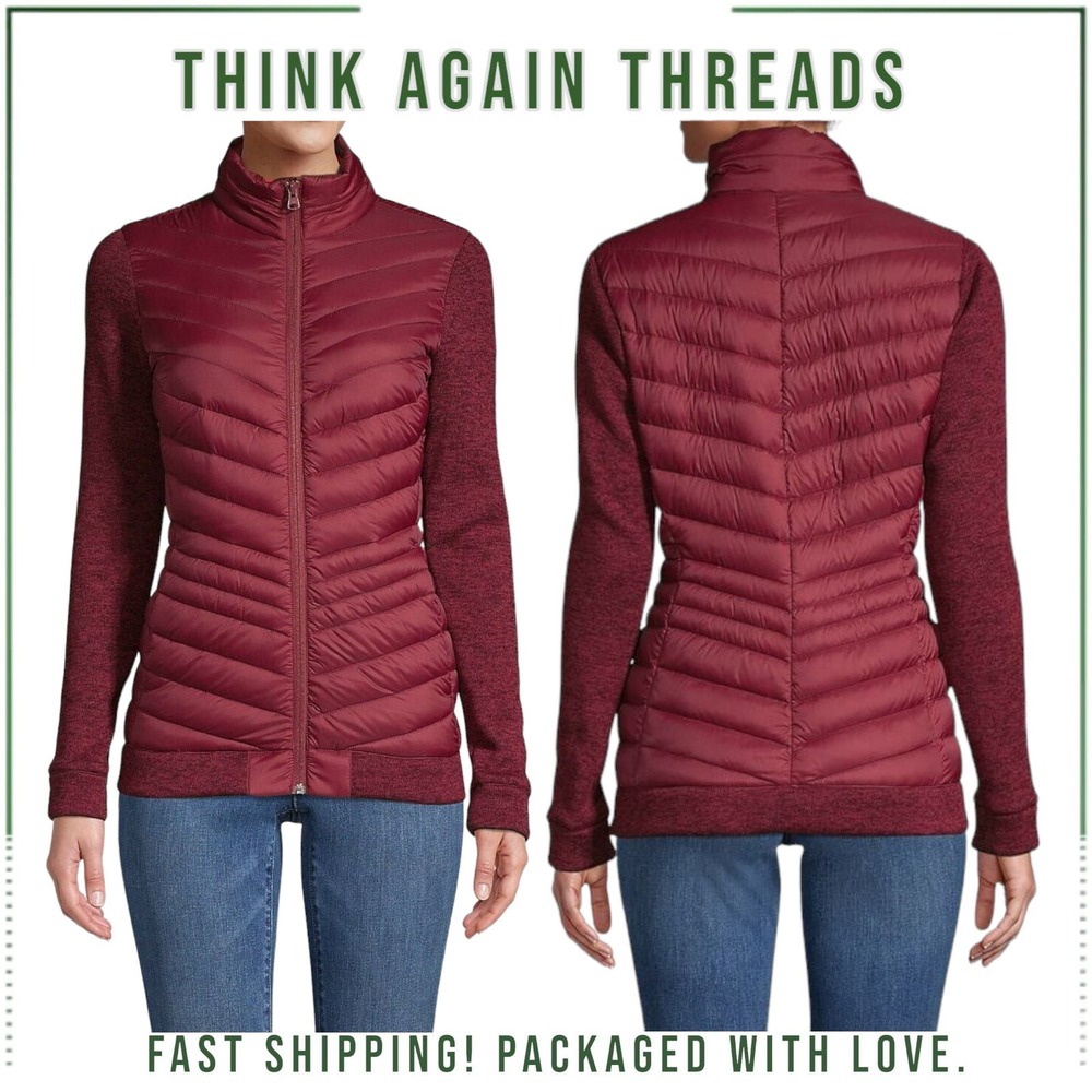 Lands' End Ultra Lightweight Packable Fleece Quilted Jacket Burgundy Size Medium